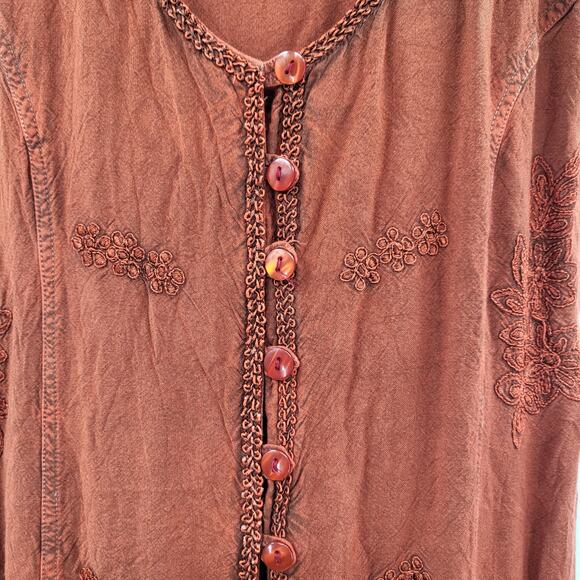 My Choice Burnt Orange Boho Embroidered Flowy Smocked Tunic Top Women’s Size S - Picture 3 of 5